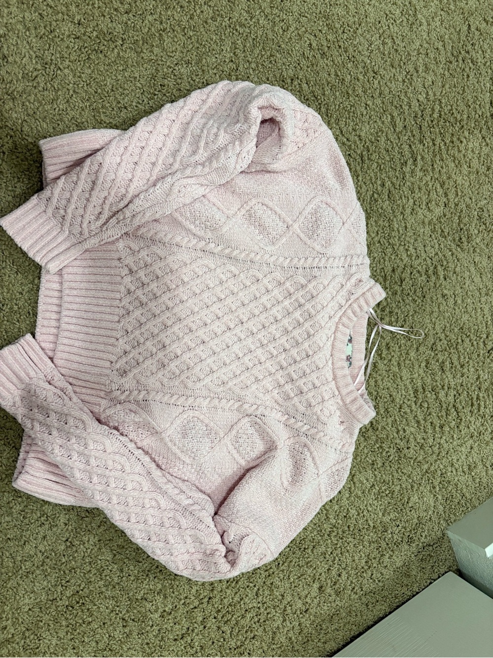 Pink Republic Light Pink Cable Knit Scoop Neck Sweater